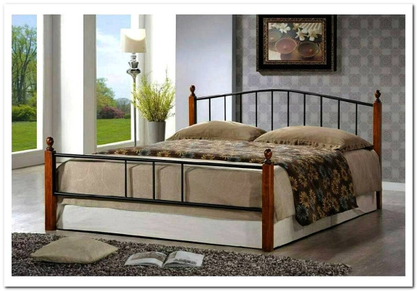 Купить Кровать AT-915 дерево гевея/металл 160*200 (Queen bed), красный дуб/черный с доставкой по России по цене производителя можно в магазине Другая Мебель в Тюмени