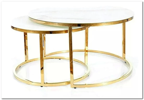 Комплект Signal MUSE, 2 стола журнальных эффект белого мрамора/золотой заказать по цене 63 068 руб. в Тюмени