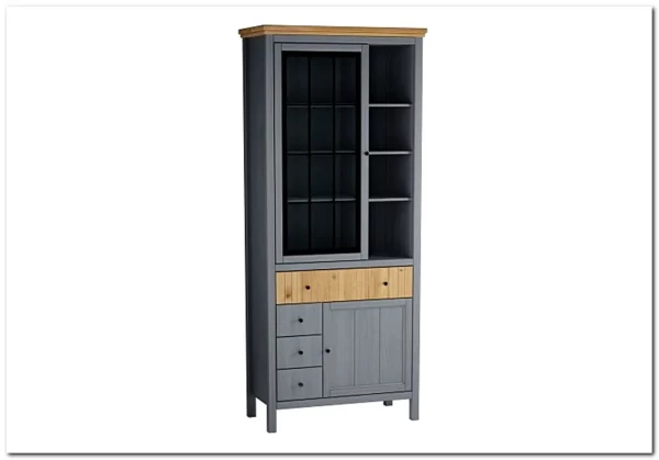 Шкаф Сканди для посуды 1113СТЧ стеклянная и глухая двери серый 7046/антик заказать по цене 45 332 руб. в Тюмени