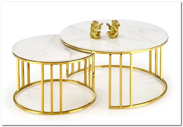 Комплект Halmar MERCURY 3, 2 стола журнальных (белый мрамор/золотой) заказать по цене 57 327 руб. в Тюмени
