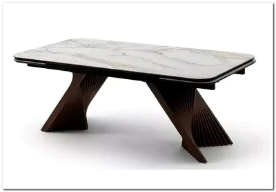 Стол МАНХЭТТЕН 200 цвет СВЕТЛЫЙ БЕЖ ( DRAC COLD XLIM), керамика / Орех Карни натуральный