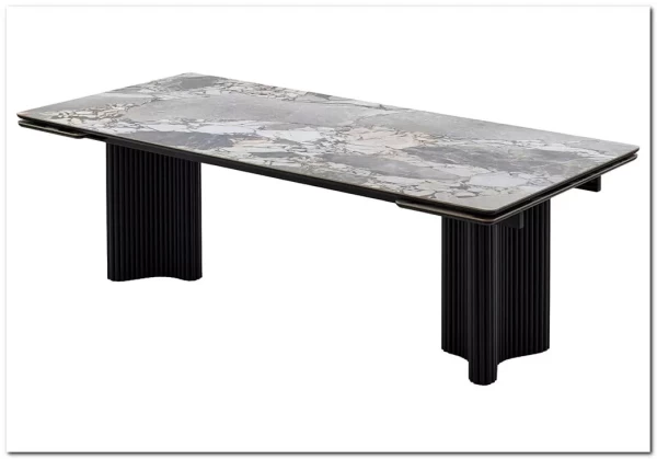 Стол АДАЖИО 240 (320) см MINERAL STONE NATURAL, керамика / Черный каркас заказать по цене 123 150 руб. в Тюмени