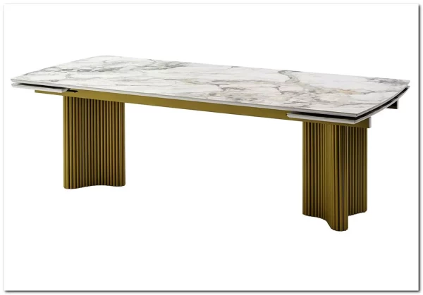 Стол АДАЖИО-2 240 (320) см ARCTIC OCEAN, керамика / Золотой каркас заказать по цене 123 150 руб. в Тюмени